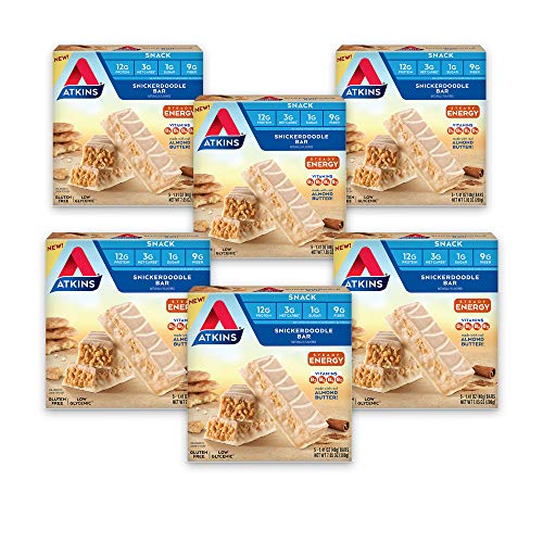 Atkins Snack Bar, Snickerdoodle, Made with B Vitamins and Real Almond Butter, Naturally Flavored, Keto Friendly, and Gluten Free (30 Bars)