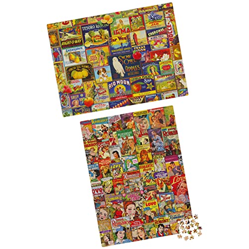 2-Pack of 1000-Piece Jigsaw Puzzles, Retro Comics and Fruit Labels Gifts for Mom Mothers Day Gifts for Adults and Kids Ages 8+, Amazon Exclusive
