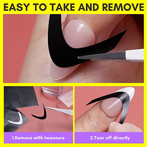 Makartt 7PCS French Nail Art Stickers Kit, 8ML White Gel Nail Polish,6 Sheets French Tip Stickers, Self-Adhesive French Manicure Strips Guides French Edge Auxiliary Kit For Beginner DIY Nail Design