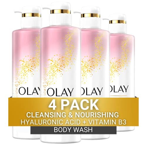 Olay Body Wash Women Cleansing and Nourishing with Hyaluronic Acid and Vitamin B3, 20 fl oz (Pack of 4)