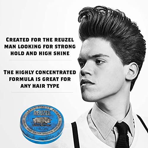 Reuzel Blue Strong Hold Water Soluble Pomade, Hair Holding Wax For Men, 1.3 oz