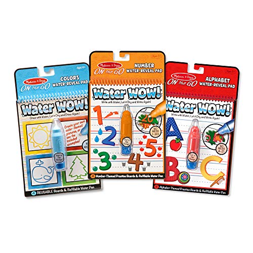 Melissa and Doug On the Go Water Wow! Reusable Water-Reveal Activity Pads,3-pk, Colors, Numbers, Alphabet