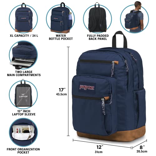 JanSport Cool Student Backpack for College Students, Teens, with 15-inch Laptop Sleeve, Navy - Large Computer Bag Rucksack with 2 Compartments, Ergonomic Straps - Bookbag for Men, Women
