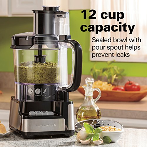Hamilton Beach Stack and Snap Food Processor and Vegetable Chopper, BPA Free, Stainless Steel Blades, 12 Cup Bowl, 2-Speed 450 Watt Motor, Black (70725A)