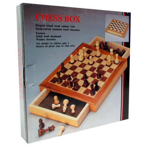 Hey! Play! Trademark Games Elegant Inlaid Wood Chess Cabinet w/Staunton Wood Chessmen, Brown