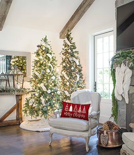 Merry Christmas Pillow Cover 12x20 Farmhouse Christmas Throw Lumbar Pillow Cover Decorations Christmas Tree Holiday Decor Case for Home Couch