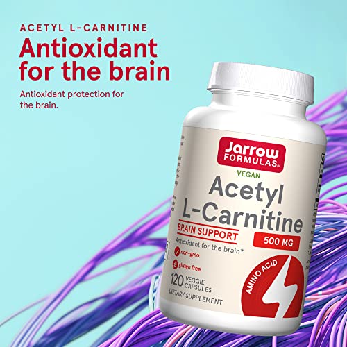 Jarrow Formulas Acetyl L-Carnitine 500 mg - Antioxidant Protection for the Brain - Supports Energy Production and Metabolism - Heart and Cardiovascular Health - 120 Veggie Capsules (PACKAGING MAY VARY)