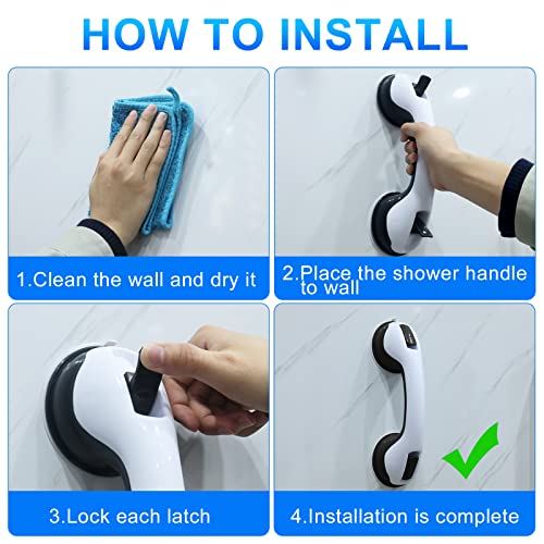 Shower Handle 2 Pack 12 inch Grab Bars for Bathtubs and Showers Shower Handle with Strong Hold Suction Cup Grip Grab Bath Handle Grab Bars for Handicap Elderly Seniors Bathroom Safety Grab Bar Black