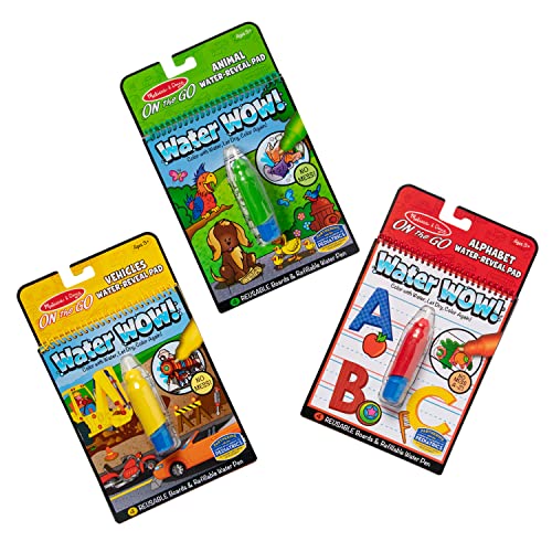 Melissa and Doug On the Go Water Wow! Reusable Water-Reveal Activity Pads, 3-pk, Vehicles, Animals, Alphabet - Travel Toys, Party Favors, Stocking Stuffers, Mess Free Coloring Books For Kids Ages 3+