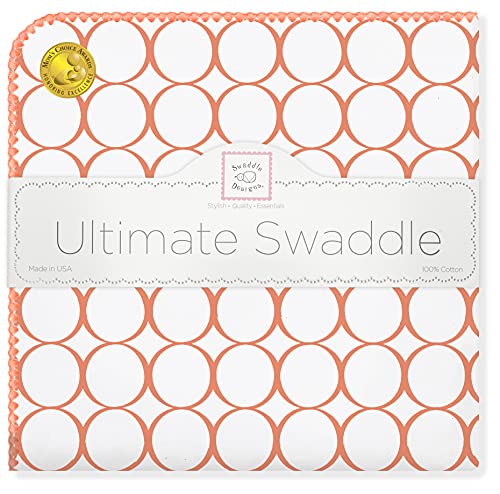 SwaddleDesigns Large Receiving Blanket, Ultimate Swaddle for Baby Boys, Girls, Softest US Cotton Flannel, Best Shower Gift, Made in USA, Orange Mod Circles (Mom's Choice Award Winner)
