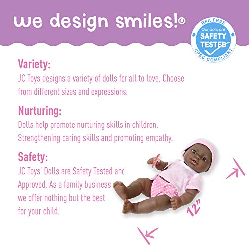 La Newborn JC Toys Nursery | 7 Piece Doll Gift Set | 12' Life-Like African American Doll with Accessories | Pink | Ages 2+ (18345)