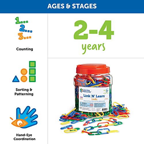Learning Resources Link 'N' Learn Links - 500 Pieces, Ages 3+ Preschool Learning Supplies, Toddler Learning Toys