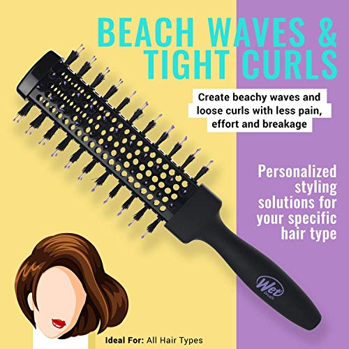 Wet Brush Beach Waves Round Brush for All Hair Types A Perfect Blow Out with Less Pain, Effort and Breakage Rectangular Barrel, Black