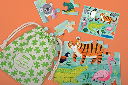 Mudpuppy Animals of The World to Go Puzzle, 36 Pieces – Great for Kids Ages 3+ - Perfect for Travel, Easy Clean-Up, Packaged in Secure, Reusable Fabric Bag