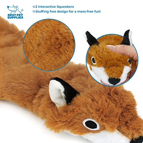 Best Pet Supplies 2-in-1 Stuffless Squeaky Dog Toys with Soft, Durable Fabric for Small, Medium, and Large Pets, No Stuffing for Indoor Play, Holds a Plastic Bottle - Fox, Large