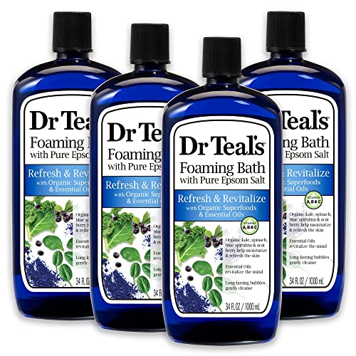 Dr Teal's Foaming Bath with Pure Epsom Salt, Refresh and Revitalize with Vitamins A, B and C, 34 fl oz (Pack of 4) (Packaging May Vary)