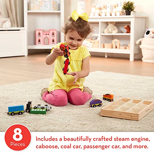 Melissa and Doug Wooden Train Cars (8 pcs) - Magnetic Train, Wooden Train Toys, Train Sets For Toddlers And Kids Ages 3+