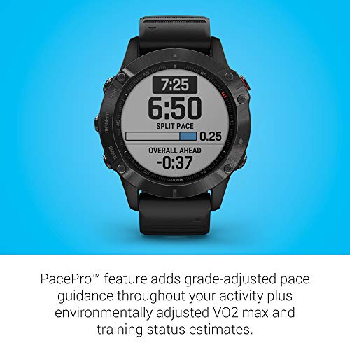 Garmin 010-02158-01 fenix 6 Pro, Premium Multisport GPS Watch, Features Mapping, Music, Grade-Adjusted Pace Guidance and Pulse Ox Sensors, Black
