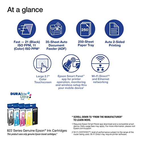 Epson Workforce Pro WF-3823 Wireless All-in-One Printer with Auto 2-Sided Printing, 35-Page ADF, 250-Sheet Paper Tray and 2.7' Color Touchscreen