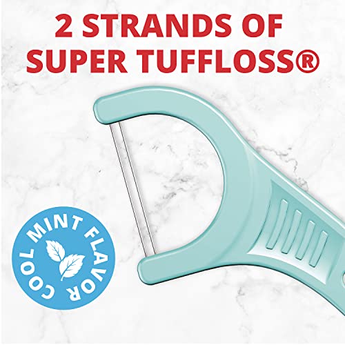 Plackers Twin-Line Dental Flossers, Cool Mint Flavor, Dual Action Flossing System, Easy Storage, Super Tuffloss, 2X The Clean, 75 Count