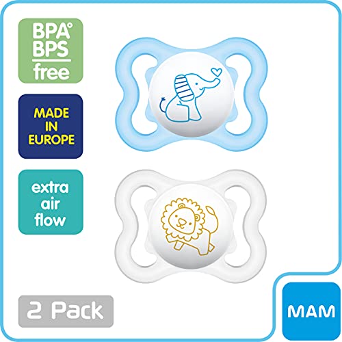 MAM Mini Air Pacifiers, MAM Sensitive Skin Pacifier 0-6 Months, Best Pacifier for Breastfed Babies, Baby Boy Pacifiers, 0-6 (Pack of 2)