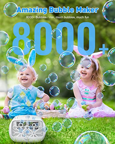 Bubble Machine - 16 Wands 8000+ Bubbles/min Bubble Machine for Kids and Toddlers - 14.2oz Large Capacity Bubble Blower - Automatic Bubble Maker - Bubble Toys for Parties, Wedding, Birthday