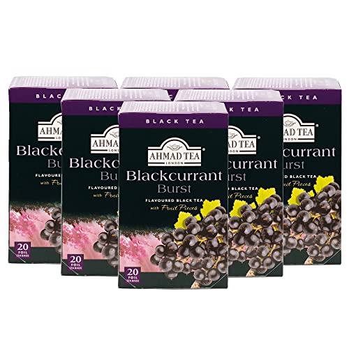 Ahmad Tea Black Tea, Blackcurrant Burst Teabags, 20 ct (Pack of 6) - Caffeinated and Sugar-Free