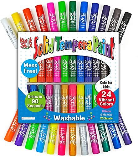 The Pencil Grip Kwik Stix Solid Tempera Paint Pens, Assorted Vibrant Colors, Classic, Metallic and Neon Colors, Super Quick Drying, 24 Count - TPG-604
