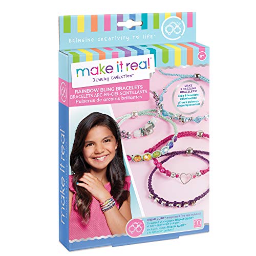 Make It Real: Rainbow Bling Bracelets Kit - Create 5 Unique Cord Charm Bracelets, 82 Pieces, Includes Play Tray, All-in-One, DIY Kit, Tweens and Girls, Arts and Crafts, Kids Ages 8+