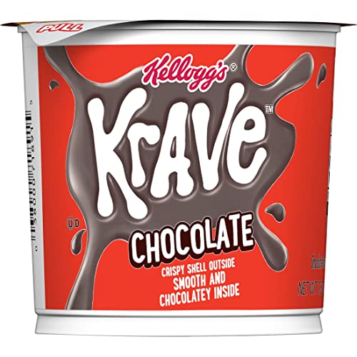 Krave Cold Breakfast Cereal Cups, 7 Vitamins and Minerals, Kids Snacks, Chocolate (12 Cups)