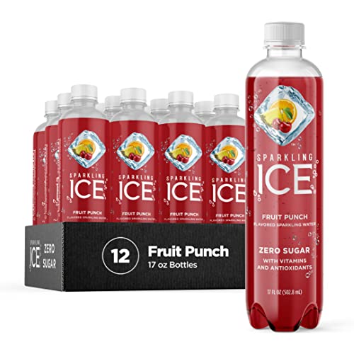 Sparkling Ice, Fruit Punch Sparkling Water, Zero Sugar Flavored Water, with Vitamins and Antioxidants, Low Calorie Beverage, 17 fl oz Bottles (Pack of 12)
