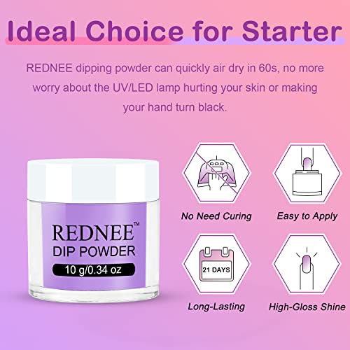 REDNEE 22 Pcs Dip Powder Nail Kit Starter 12 Colors Pink Gray Blue Dipping Powder Set with Gel Liquid and 5 Manicure Tools Dipping Essential Travel Kit - RE07 Classy Color