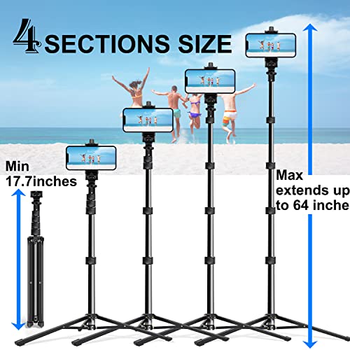 64 Inch Phone Tripod, Selfie Stick Tripod with Wireless Remote, Phone Tripod Stand Group Selfies/Live Streaming/Video Recording Compatible with All Cellphones…