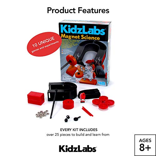 4M Magnet Science Kit - 10 Magnetic Experiments and Games (over 25 pieces to Build and STEM Learn From) - Power the Racer with a Magnet, Levitate a Magnet, Magnetic Yacht and Fishing, Boys and Girls, Age 8+