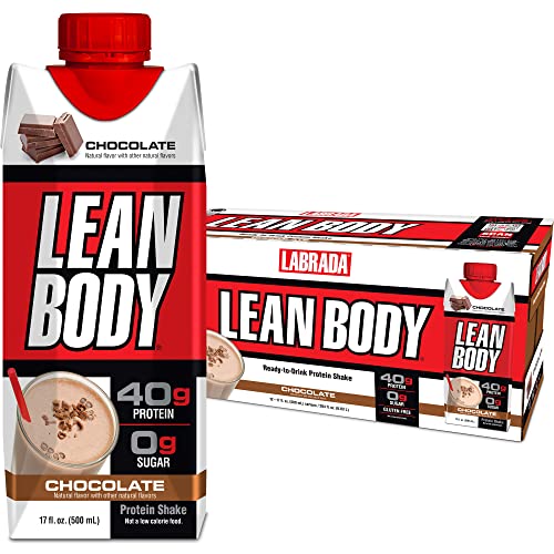 Lean Body Ready-to-Drink Chocolate Protein Shake, 40g Protein, Whey Blend, 0 Sugar, Gluten Free, 22 Vitamins and Minerals, LABRADA, 17 Fl Oz (Pack of 12)