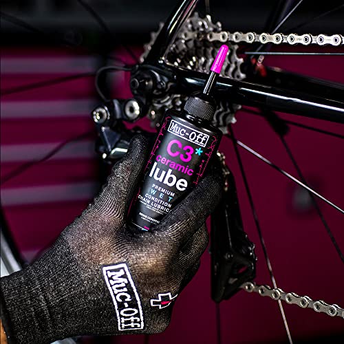 Muc Off C3 Ceramic Wet Chain Lube, 120 Milliliters - Premium Bike Chain Lubricant with UV Tracer Dye - Formulated for Wet and Harsh Weather Conditions
