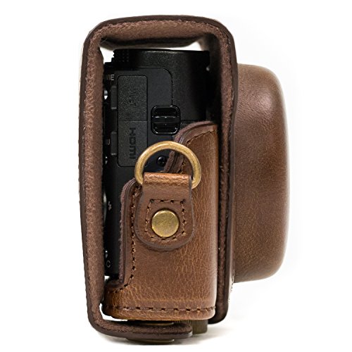 MegaGear MG284 Sony Cyber-shot DSC-RX100 VI, DSC-RX100 V, DSC-RX100 IV, DSC-RX100 III Ever Ready Leather Camera Case with Strap - Dark Brown
