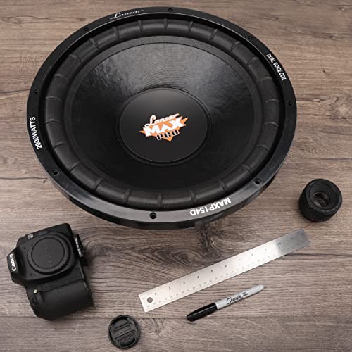 Lanzar 15in Car Subwoofer Speaker - Black Non-Pressed Paper Cone, Stamped Plastic Basket, Dual 4 Ohm Impedance, 2000 Watt Power and Foam Edge Suspension for Vehicle Audio Stereo Sound System - MAXP154D