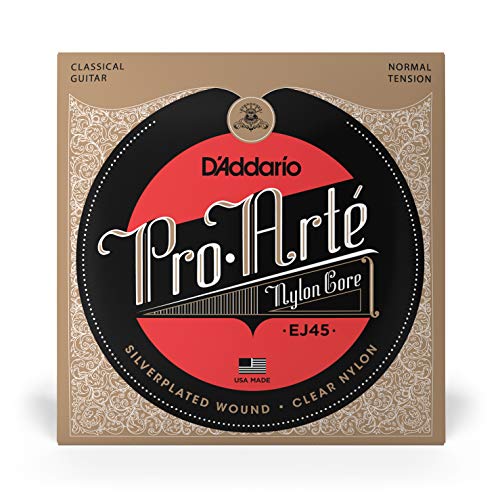 D'Addario Guitar Strings - Pro-Arte Classical Guitar Strings - EJ45 - Nylon Guitar Strings - Silver Plated Wound, Nylon Core - Normal Tension, 1-Pack