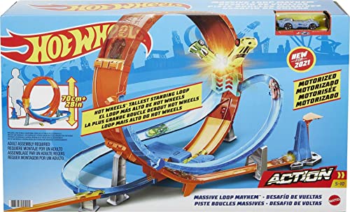 Hot Wheels Toy Car Track Set Massive Loop Mayhem, 28-in Tall Loop, Powered by Motorized Booster, 1:64 Scale Car