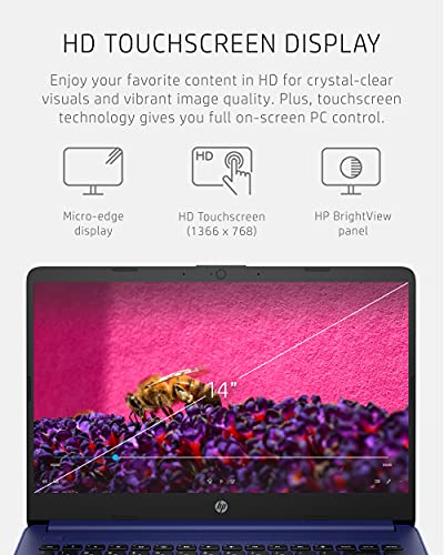 HP 14 Laptop, Intel Celeron N4020, 4 GB RAM, 64 GB Storage, 14-inch HD Touchscreen, Windows 11 Home, Thin and Portable, 4K Graphics, One Year of Microsoft 365 (14-dq0050nr, 2021, Indigo Blue)