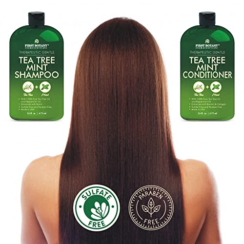 Tea Tree Mint Shampoo and Conditioner - contains Pure Tea Tree Oil and Peppermint Oil - Fights Hair Loss, Promotes Hair Growth, Fights Dandruff, Lice and Itchy Scalp - Men and Women Sulfate Free -16 oz x 2