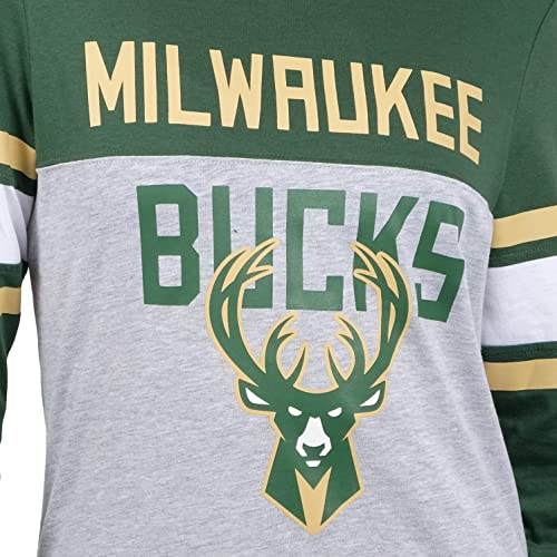 Ultra Game NBA Milwaukee Bucks Womens T-Shirt Raglan Baseball 3/4 Long Sleeve Tee Shirt, Team Color, X-Large
