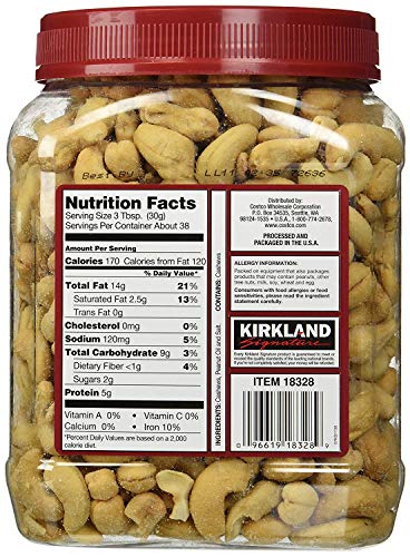 Sea Salt salted whole Cashews, 40 OZ (2.5 LBS, 1.13 kg) Extra Fancy, Kirkland