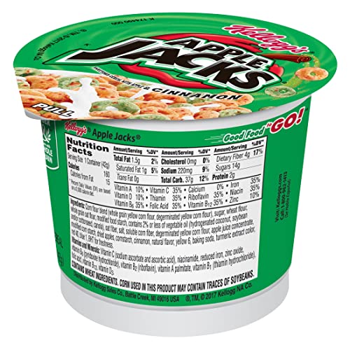 Apple Jacks Cold Breakfast Cereal Cups, 8 Vitamins and Minerals, Kids Snacks, Original (12 Cups)