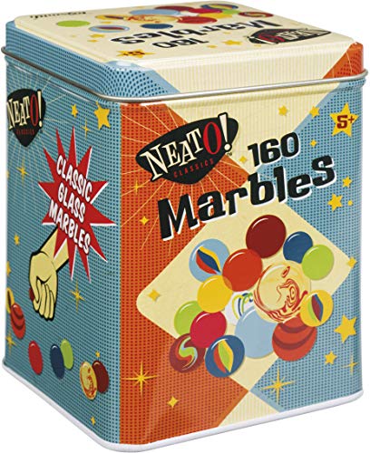 Neato! Classics 160 Marbles In A Tin Box - Retro Nostalgia Glass Shooter, Marble Games Are Timeless Play For Kids - Boys and Girls