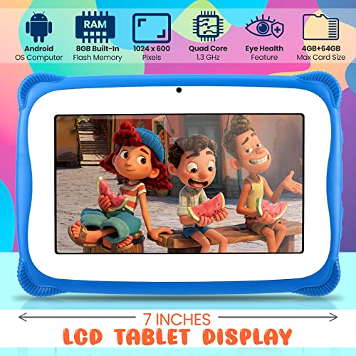 Kids Tablet with Stylus Pen, 7 Inch Android Tablet with 1080p HD Display, Dual Camera, WiFi Compatibility, Quad-Core Processor, 1GB RAM, 8GB Storage, Kid Proof Cover