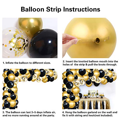RUBFAC Black and Gold Balloons Garland Arch Kit with Black Gold Confetti Balloons for Graduation Birthday Party Decorations