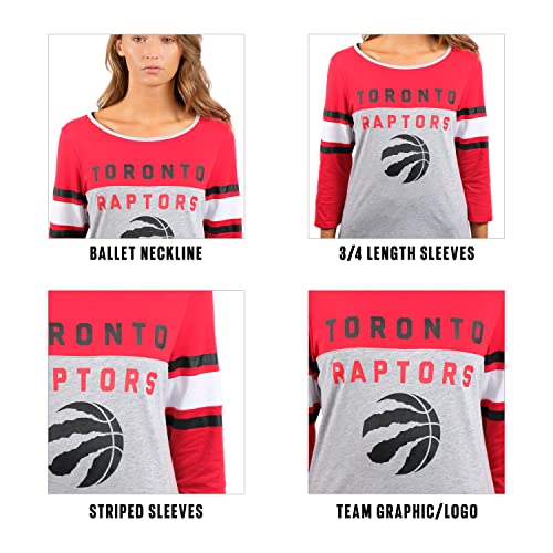 Ultra Game NBA Toronto Raptors Womens T-Shirt Raglan Baseball 3/4 Long Sleeve Tee Shirt, Heather Gray, Small