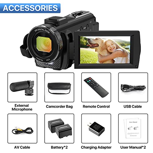 ALSONE Video Camera Camcorder Digital YouTube Vlogging Camera Recorder FHD 1080P 24.0MP 3.0 Inch 270 Degree Rotation Screen 16X Digital Zoom Camcorder with Microphone,Remote Control and 2 Batteries